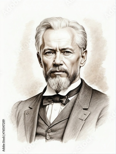Pyotr Ilyich tchaikovsky hand drawn sketch portrait on plain white background from Generative AI photo