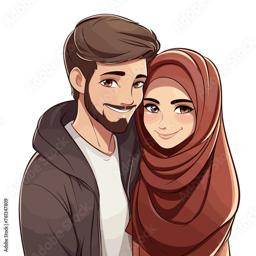 Arabian couple hand-drawn comic illustration. Arab couple. Vector doodle style cartoon illustration
