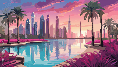 Big city skyline panorama at sunset