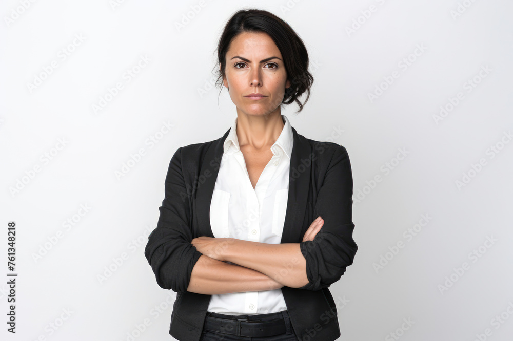 Confident businesswoman with arms crossed, neutral background. Confident businesswoman with arms crossed, neutral background.