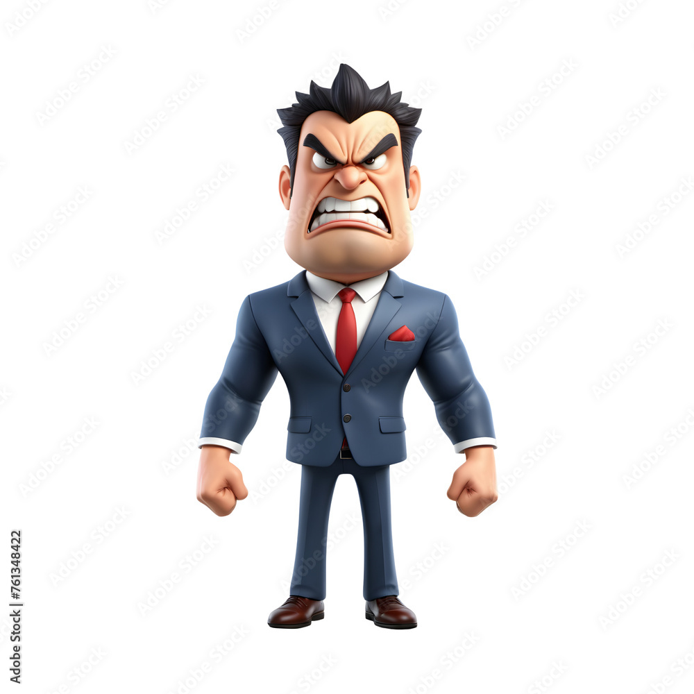 3D angry businessman cartoon on transparent background 3D angry businessman cartoon on transparent background