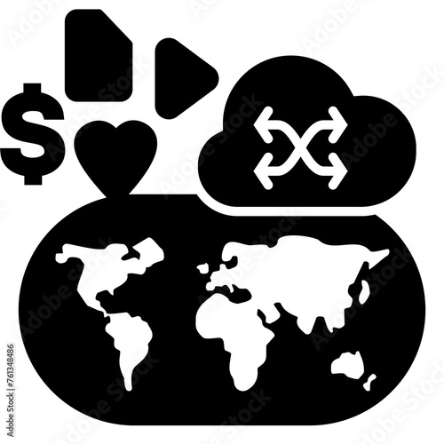 Content & Transit Network, Content Delivery Network Icon - Black, Solid