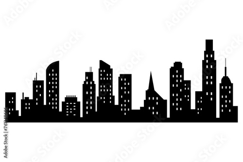 Vector city silhouette. Modern urban landscape. High buildings with windows. Illustration on white background