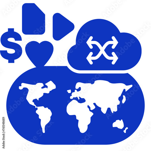Content & Transit Network, Content Delivery Network Icon - Blue, Solid