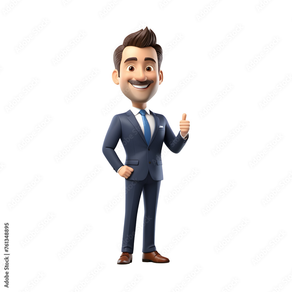 3D happy smiling businessman cartoon on transparent background. Man with thumb up 3D happy smiling businessman cartoon on transparent background. Man with thumb up
