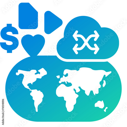 Content & Transit Network, Content Delivery Network Icon - Green, Blue, Gradient, Solid