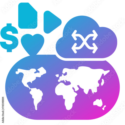Content & Transit Network, Content Delivery Network Icon - Pink, Blue, Gradient, Solid