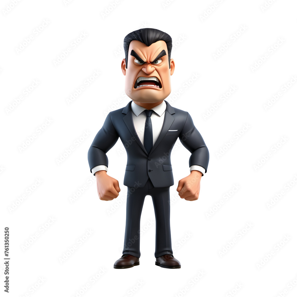 3D angry businessman cartoon on transparent background 3D angry businessman cartoon on transparent background