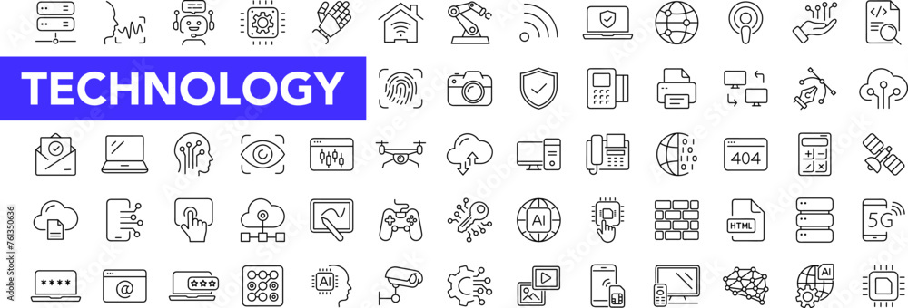 Technology icon set with editable stroke. Information technology thin line icon collection. Vector illustration