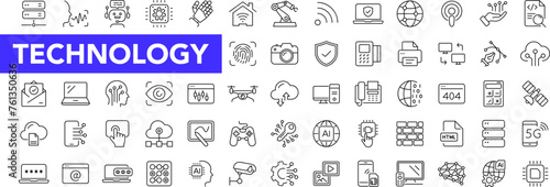 Technology icon set with editable stroke. Information technology thin line icon collection. Vector illustration