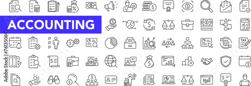 Accounting icon set with editable stroke. Accounting and audit thin line icon collection. Vector illustration