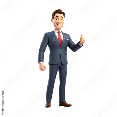 3D happy smiling businessman cartoon on transparent background