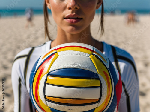 Beautiful woman playing volleyball at the beach