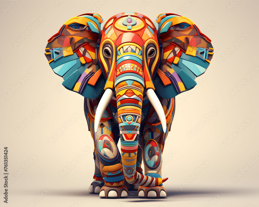 3d illustration of colorful african fantasy elephant