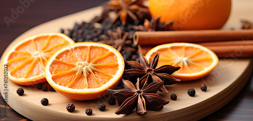 Orange, Cinnamon, and Star Anise: Autumn Fragrance on Wooden Table