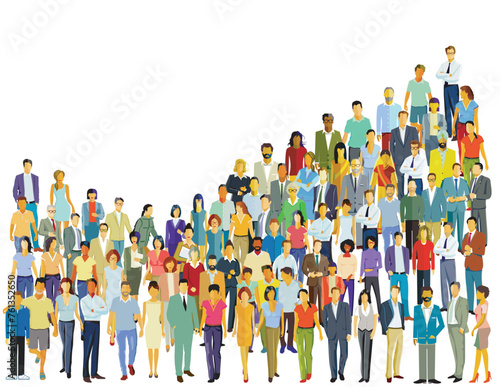 Eine große Gruppe von Menschen beisammen,  isoliert auf weißem Hintergrund, illustration