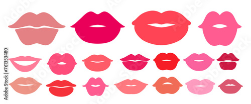 Vector illustration collection of pink and red lips isolated doodles