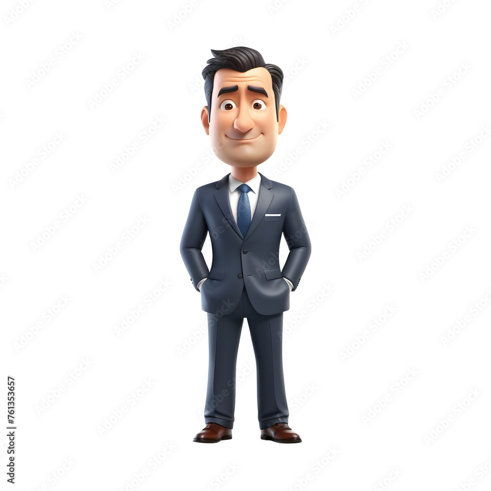 3D happy smiling businessman cartoon on transparent background 3D happy smiling businessman cartoon on transparent background