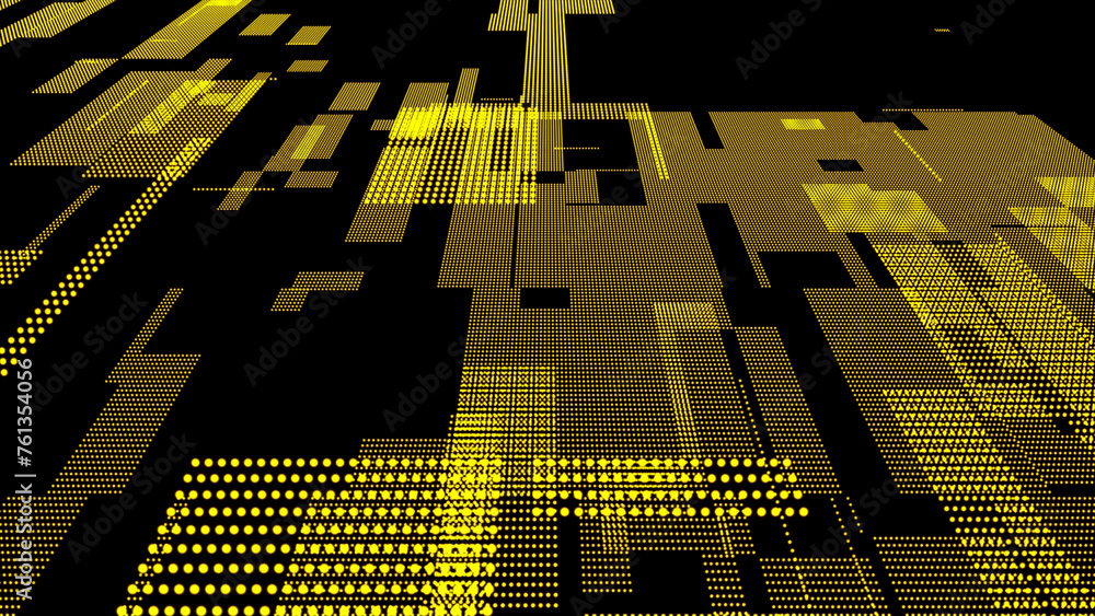 Futuristic yellow digital background. Abstract noise mosaic. 3D technology