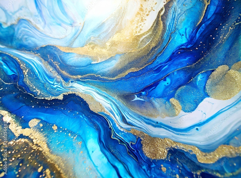 Blue and gold fluid ink background/wallpaper