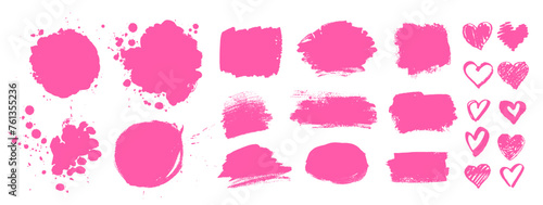 Collection of grunge vector hand drawn elements, banners and paint splashes in pink color... © Sonya illustration