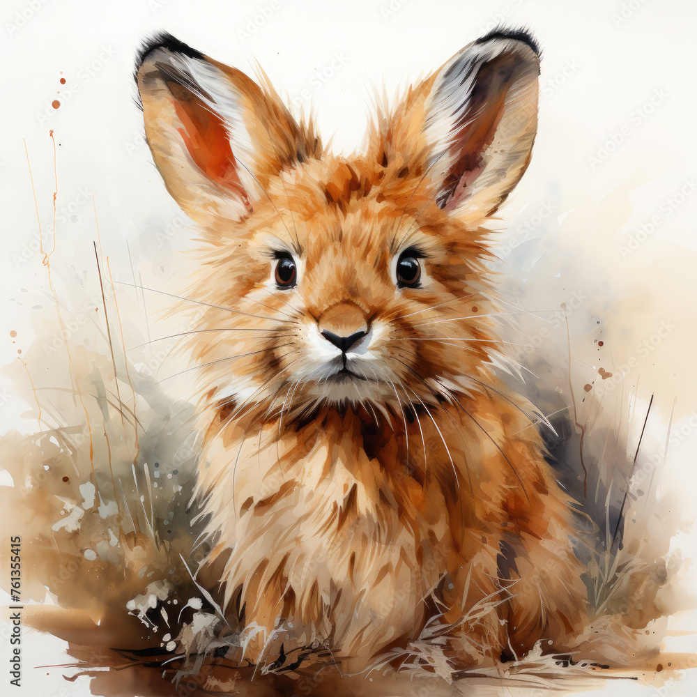 Obraz premium Watercolor Lionhead rabbit, clipart Illustration, Generative Ai