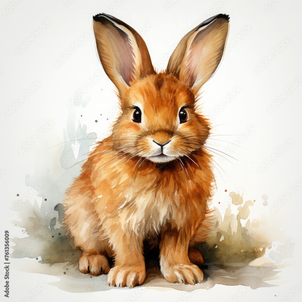 Fototapeta premium Watercolor Lionhead rabbit, clipart Illustration, Generative Ai