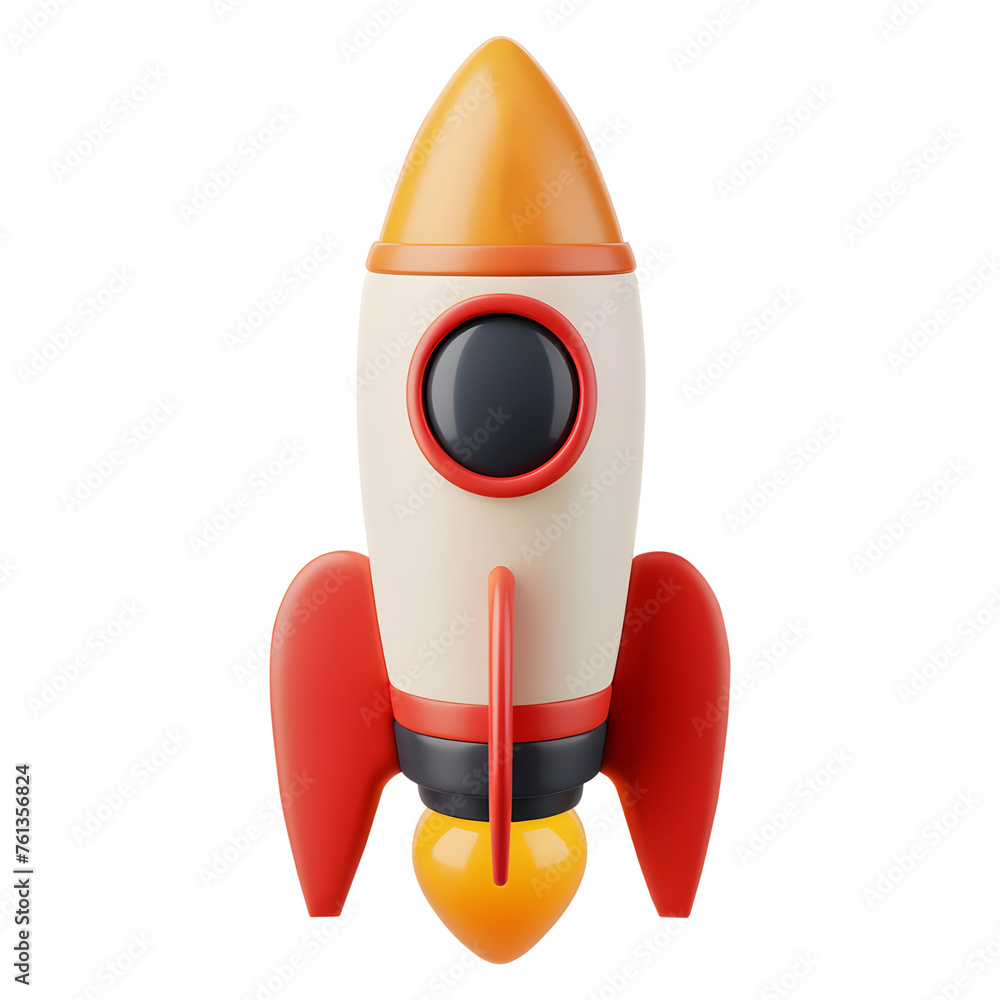 Orange and Red 3D Rocket Icon - obrazy, fototapety, plakaty 