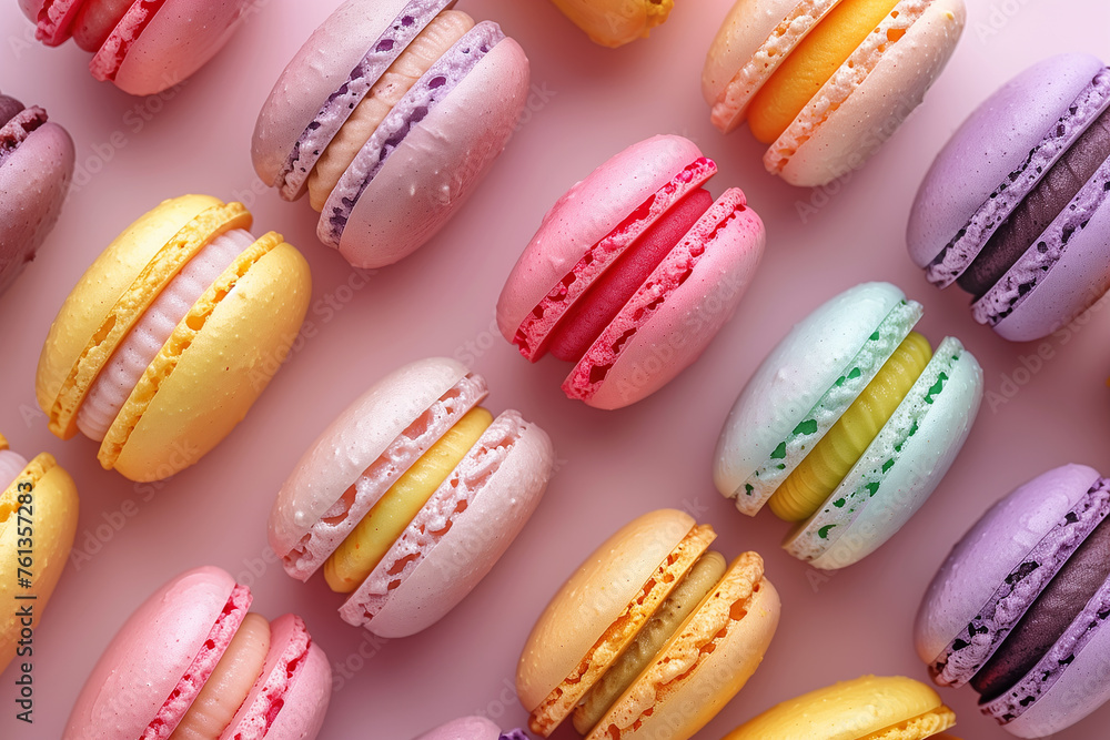 Different colorfull macarons on pastel background, pink, yellow, purple, green color macaroons Different colorfull macarons on pastel background, pink, yellow, purple, green color macaroons