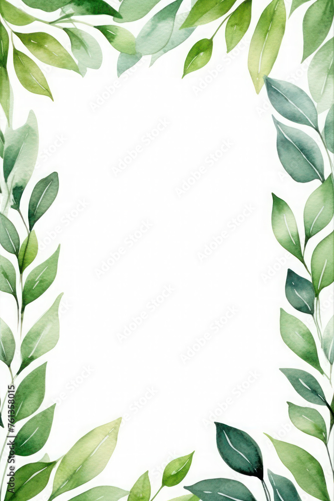 Naklejka premium delicate frame with green spring leaves on a white background. wedding or birthday invitation card