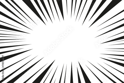 Manga line action effect radial rays, burst frame comic book motion black and white, monochrome style, anime super hero decoration, speed or explosion design.