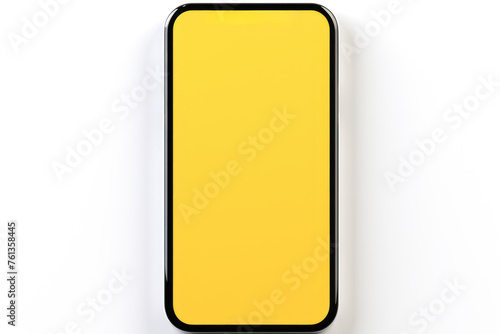 Phone with yellow screen is shown on white background