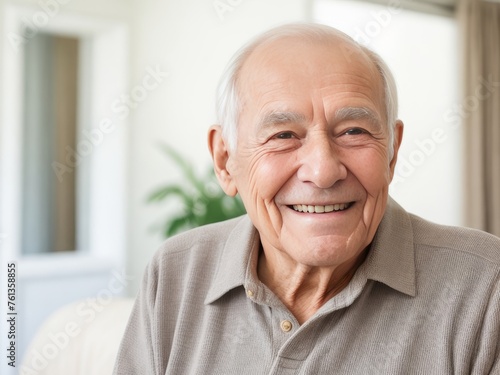 Portrait of a senior man with grey hair and a bright smile