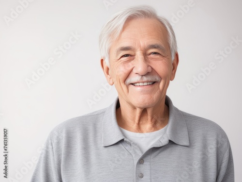 Portrait of a senior man with grey hair and a bright smile