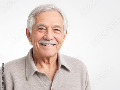 Portrait of a senior man with grey hair and a bright smile