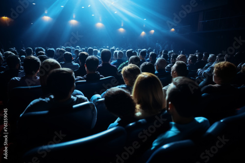 Large crowd of people are sitting in theater