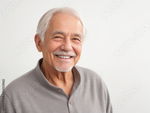 Portrait of a senior man with grey hair and a bright smile