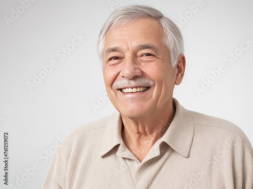 Portrait of a senior man with grey hair and a bright smile