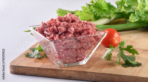Fresh raw beef mince or chopped meat for ready to cook