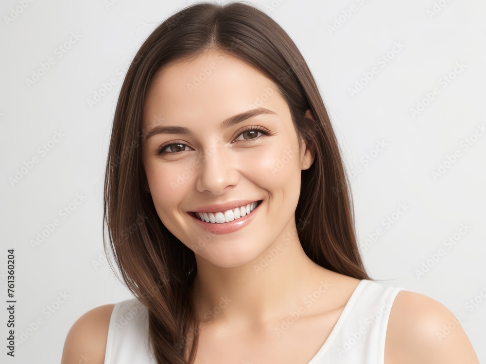 Smiling Woman with Dark Brown Hair, Dental Advertorial Concept Smiling Woman with Dark Brown Hair, Dental Advertorial Concept