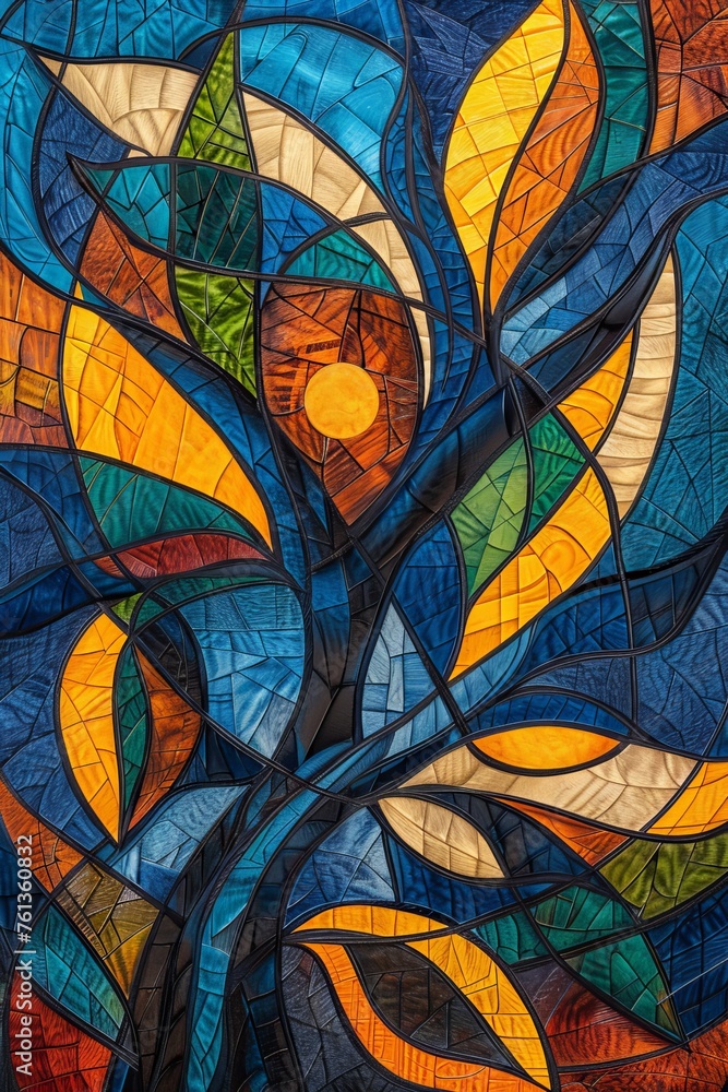Vibrant 3d tree art colorful leaves on hanging branches interior mural wallpaper Vibrant 3d tree art colorful leaves on hanging branches interior mural wallpaper