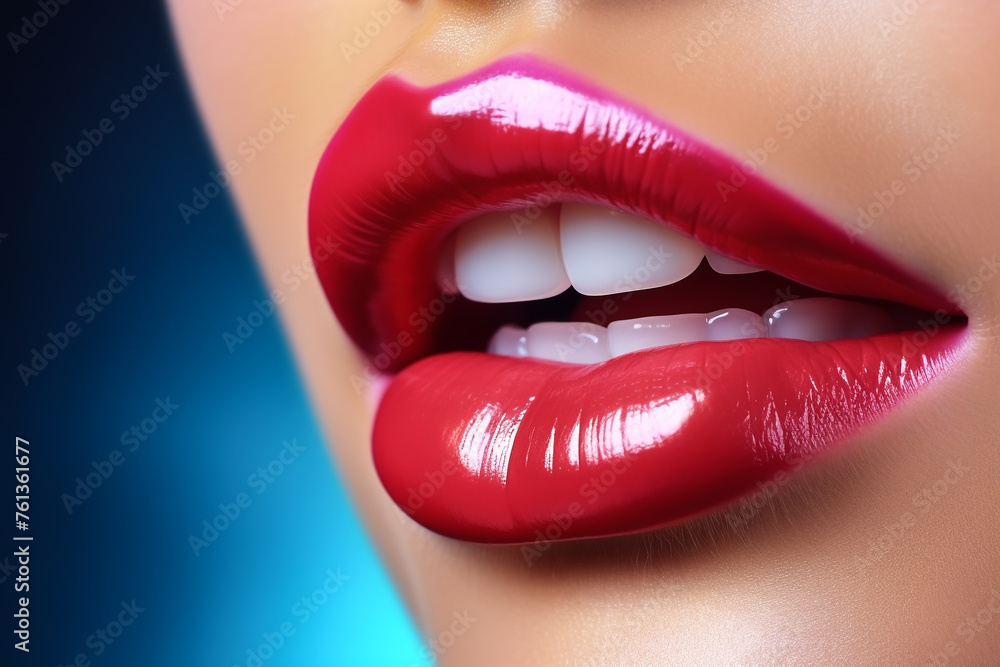 Obraz premium woman lips with red lipstick