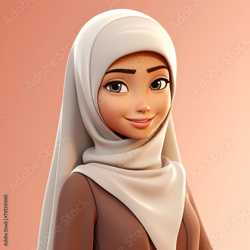 Smiling 3D Malay Woman in Hijab Against Beige Background © provectors