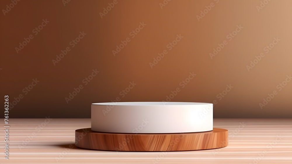 Modern Brown Wood Pedestal on Textured Background Modern Brown Wood Pedestal on Textured Background