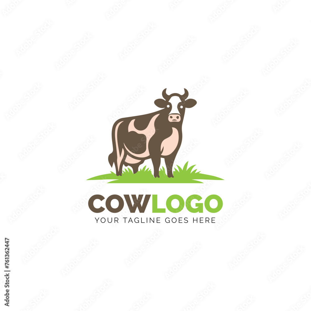Full-color cow logo on a grass patch Full-color cow logo on a grass patch