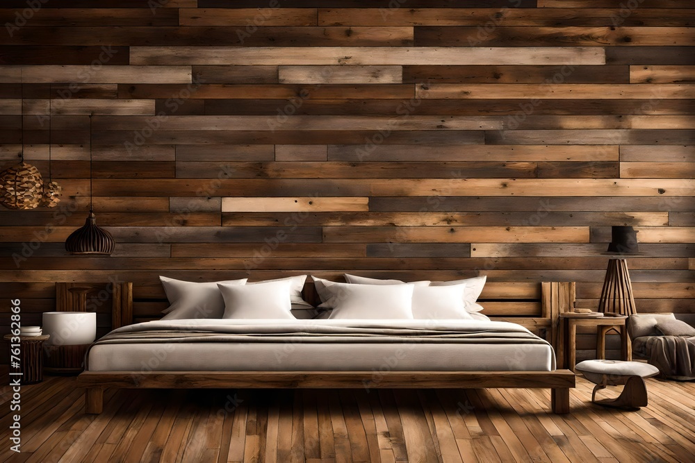 interior of a room, Immerse yourself in the rustic charm of a warm and inviting background crafted from beautifully weathered wood boards, all generated by AI