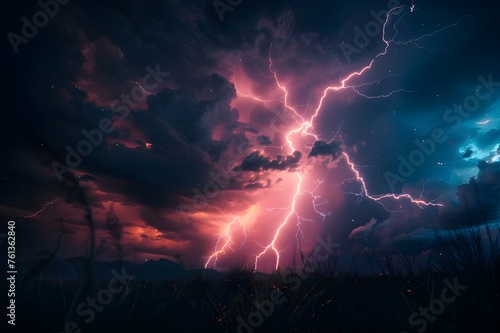 Spectacular Lightning Storm: A dramatic capture of a lightning storm illuminating the night sky, showcasing the power and beauty of nature.