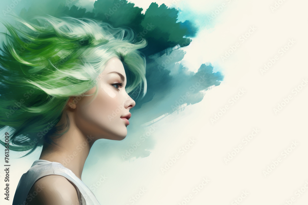 Woman with green hair is main focus of image Woman with green hair is main focus of image