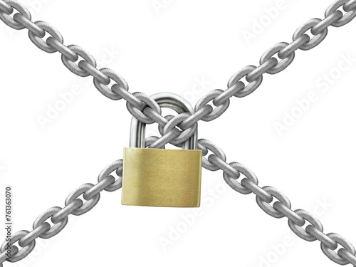 The gray metal chain and padlock, transparent background photo