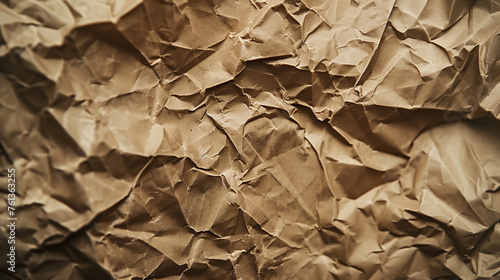 Close-up of crumpled brown paper texture ideal for backgrounds or artistic designs.